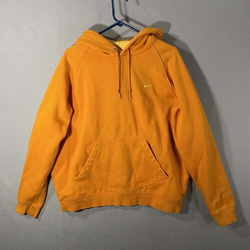 Nike Swoosh Logo Pullover Hoodie Sweatshirt Yellow Size Large Y2K Vintage